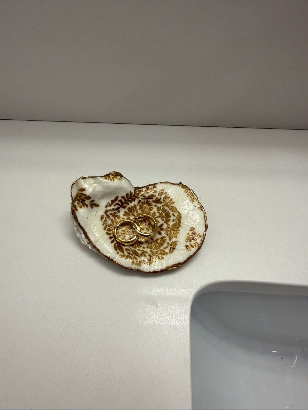 Handmade Oyster Jewelry Dish with Gold Leaf Dipped Edge